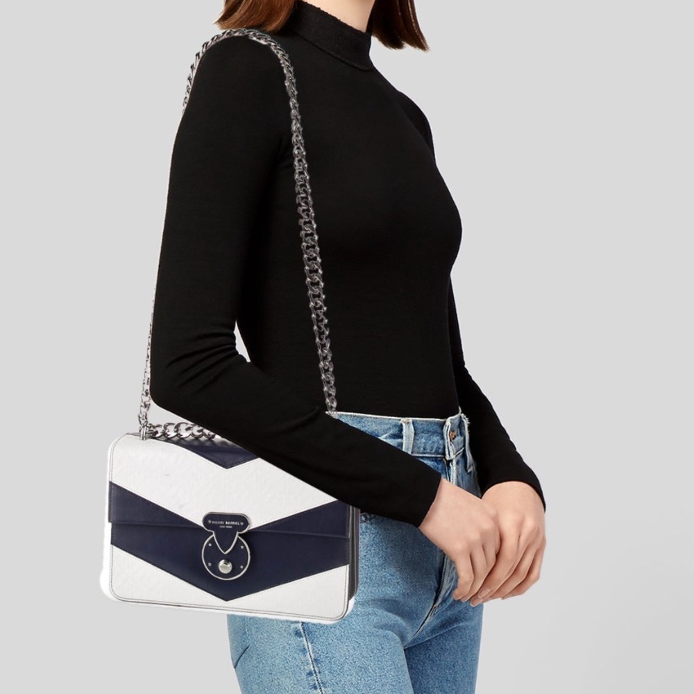 Henri Bendel Warren Street Leather & Chain Strap Shoulder/Crossbody…